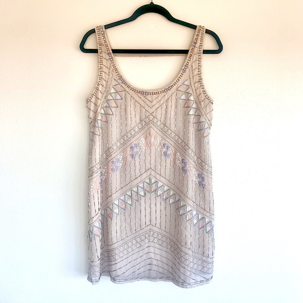 FP Beaded blush shift dress flapper inspired